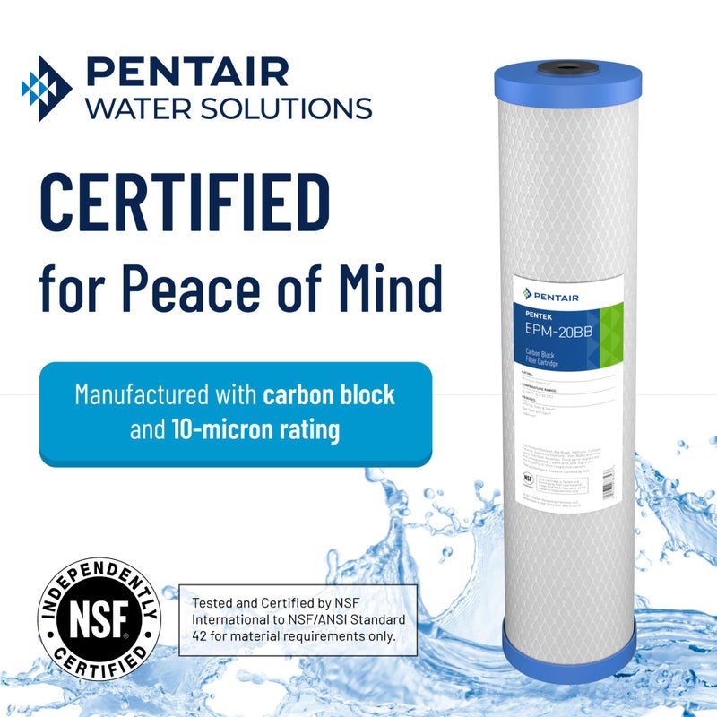 Pentek Pentair Pentek EPM-20BB Big Blue Carbon Water Filter, 20-Inch, Whole House Modified Epsilon Carbon Block Replacement Cartridge with Bonded Powdered Activated Carbon (PAC) Filter, 20" x 4.5", 10 Micron - Image 2